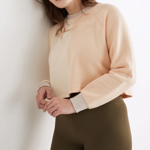 Madewell MWL Airyterry Colorblock Crop Sweatshirt Peach Cream Size Medium - Picture 3 of 9